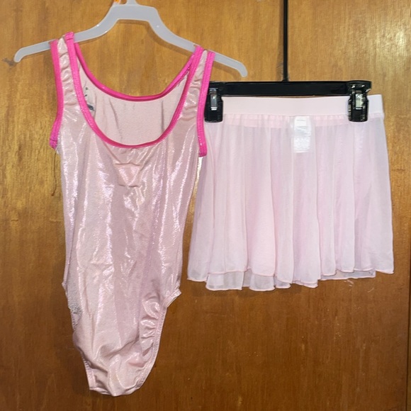 •DANSKIN NOW•GIRLS' PINK FLORAL SPARKLY LEOTARD & BALLERINA SKIRT SET SIZE 10/12 - Picture 6 of 12